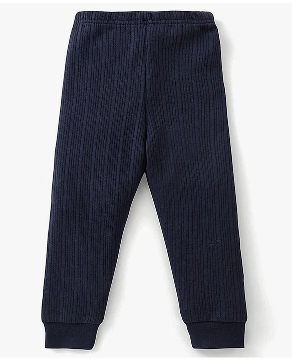 Babyhug Full Sleeves Front Open Solid Thermal Vest & Pant - Navy Blue