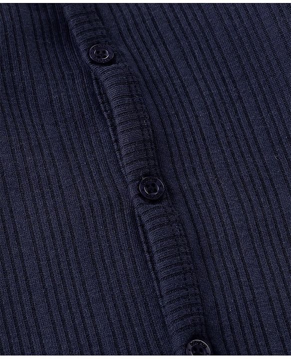Babyhug Full Sleeves Front Open Solid Thermal Vest & Pant - Navy Blue