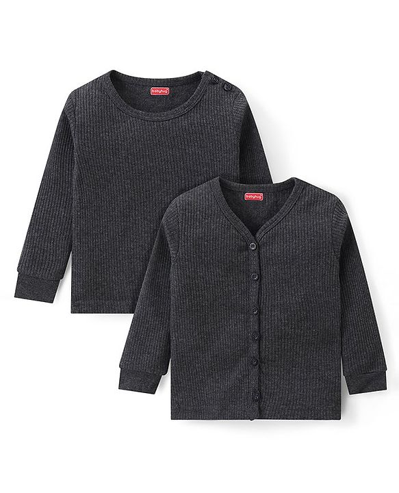 Babyhug Full Sleeves Front Open & Pullover Vest Combo Pack Of 2 - Dark Grey