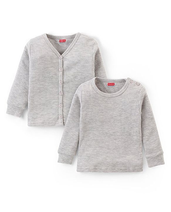 Babyhug Full Sleeves Front Open & Pullover Thermal Wear Vests Pack of 2 - Light Grey