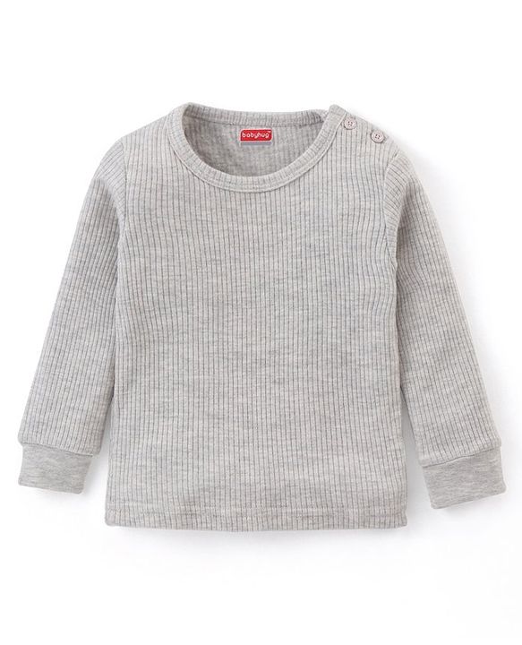 Babyhug Full Sleeves Front Open & Pullover Thermal Wear Vests Pack of 2 - Light Grey