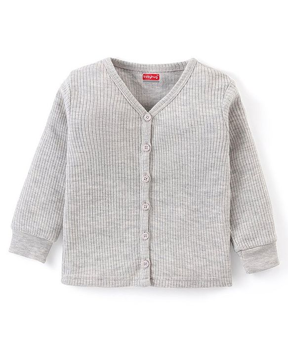 Babyhug Full Sleeves Front Open & Pullover Thermal Wear Vests Pack of 2 - Light Grey