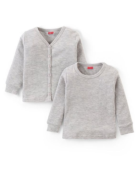 Babyhug Full Sleeves Front Open & Pullover Thermal Wear Vests Pack of 2 - Light Grey