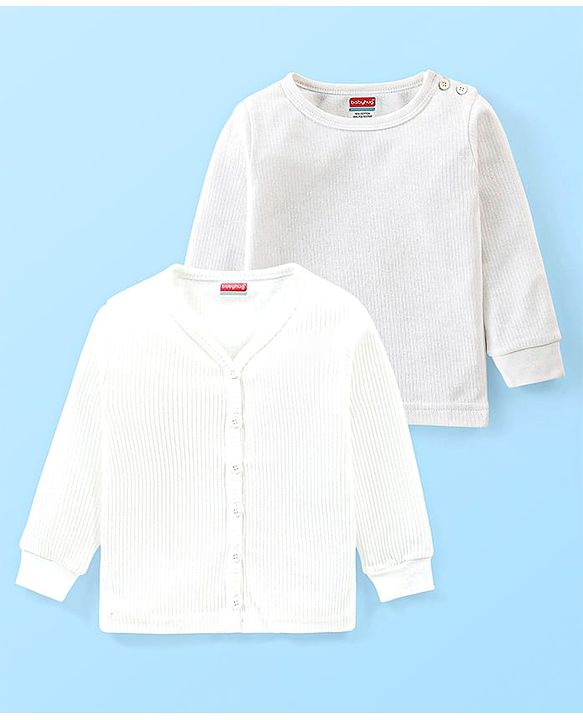 Babyhug Front Open Full Sleeve Solid Color Front Open & Pullover Thermal Vests Pack of 2 - Off White