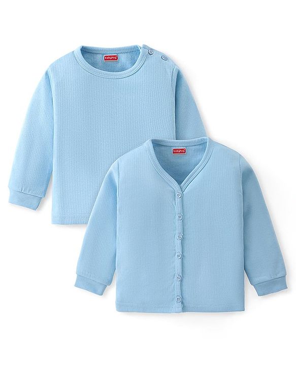 Babyhug Front Open & Pullover Full Sleeve Solid Colour Thermal Vests Pack of 2 - Blue