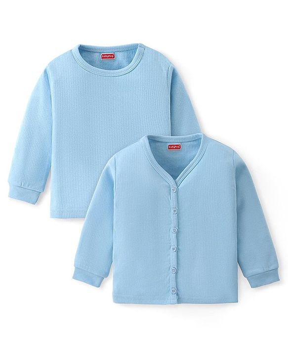 Babyhug Front Open & Pullover Full Sleeve Solid Colour Thermal Vests Pack of 2 - Blue