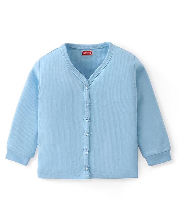 Babyhug Front Open & Pullover Full Sleeve Solid Colour Thermal Vests Pack of 2 - Blue