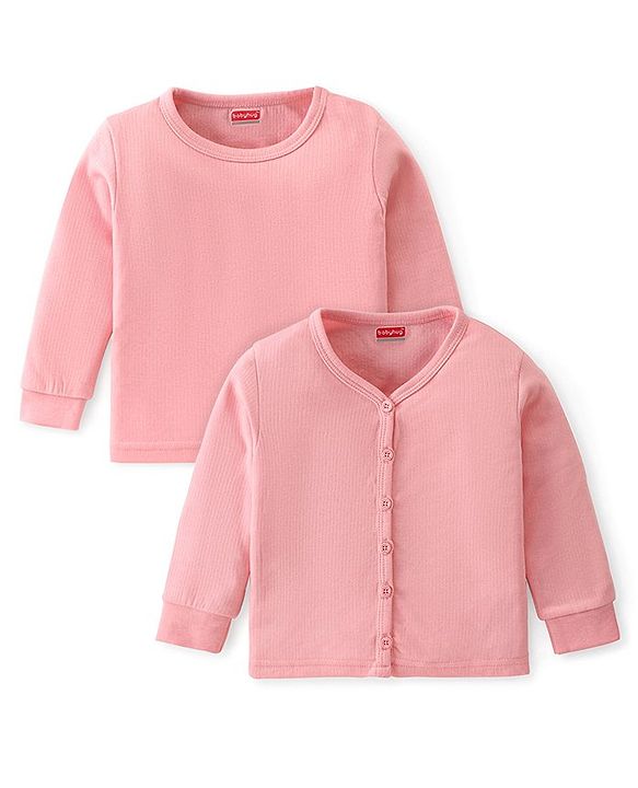 Babyhug Front Open & Pullover Full Sleeve Solid Colour Thermal Vests Pack of 2 - Pink