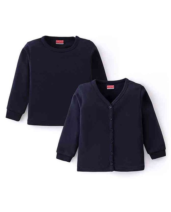 Babyhug Front Open & Pullover Full Sleeves Solid Colour Thermal Vests Pack of 2 - Navy Blue