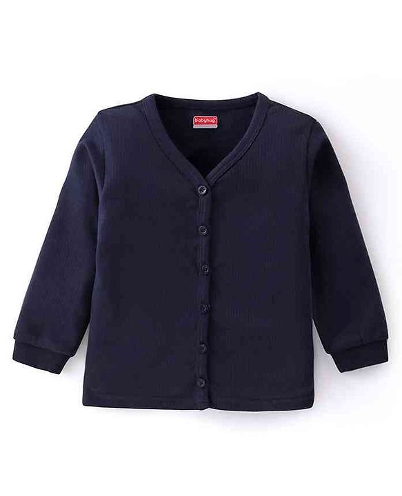 Babyhug Front Open & Pullover Full Sleeves Solid Colour Thermal Vests Pack of 2 - Navy Blue