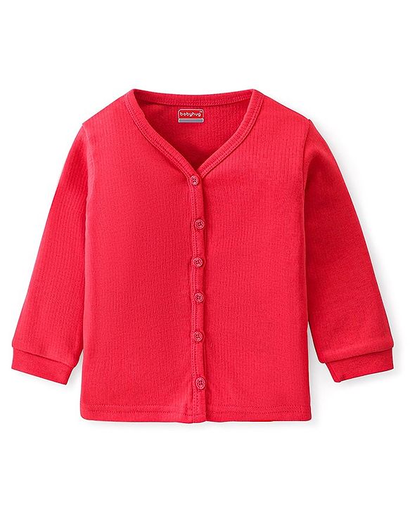 Babyhug Front Open & Pullover Full Sleeve Solid Colour Thermal Vests Pack of 2 - Red