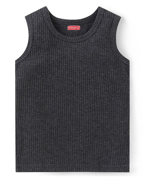 Babyhug Solid Full Sleeves Thermal Vests & Pant Set - Dark Grey