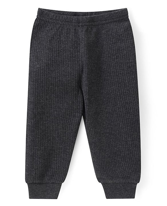 Babyhug Solid Full Sleeves Thermal Vests & Pant Set - Dark Grey