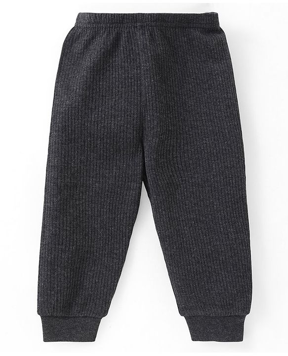 Babyhug Solid Full Sleeves Thermal Vests & Pant Set - Dark Grey