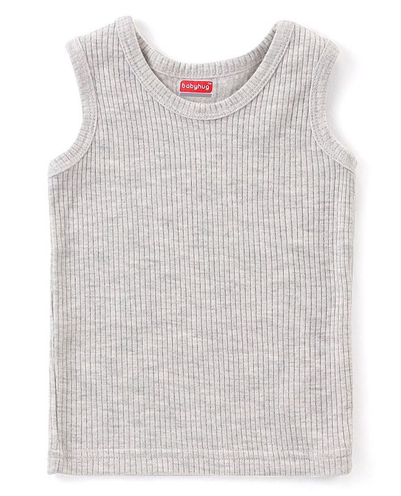 Babyhug Full Sleeves Solid Colour Thermal  T-Shirt & Pant Set with Vest - Light Grey