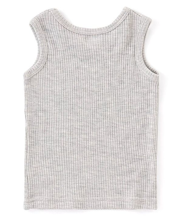 Babyhug Full Sleeves Solid Colour Thermal  T-Shirt & Pant Set with Vest - Light Grey