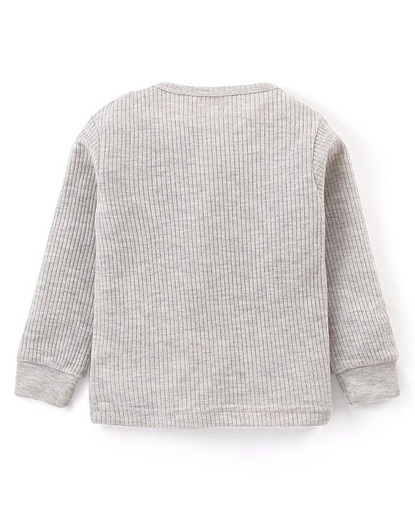 Babyhug Full Sleeves Solid Colour Thermal  T-Shirt & Pant Set with Vest - Light Grey