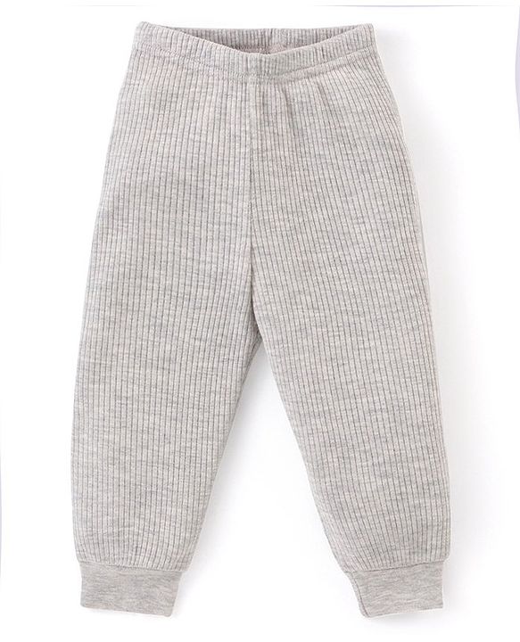 Babyhug Full Sleeves Solid Colour Thermal  T-Shirt & Pant Set with Vest - Light Grey
