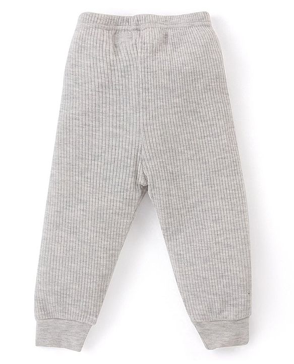 Babyhug Full Sleeves Solid Colour Thermal  T-Shirt & Pant Set with Vest - Light Grey