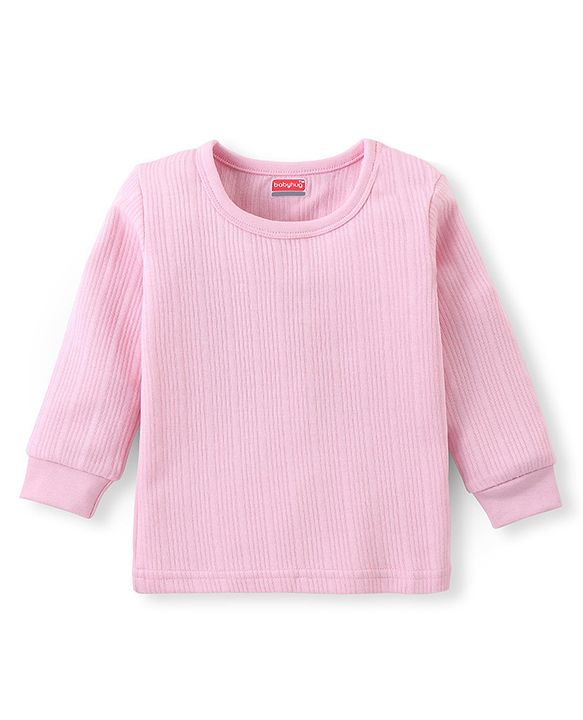Babyhug Cotton Full Sleeves Thermal Vest and Pant Set Solid - Pink