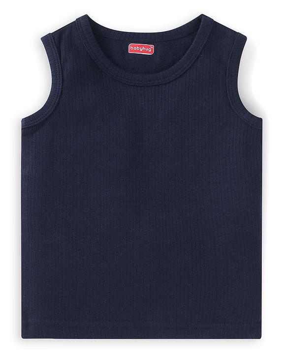 Babyhug  Full Sleeves Thermal Vest Pullover & Pant Set Solid Colour - Navy Blue