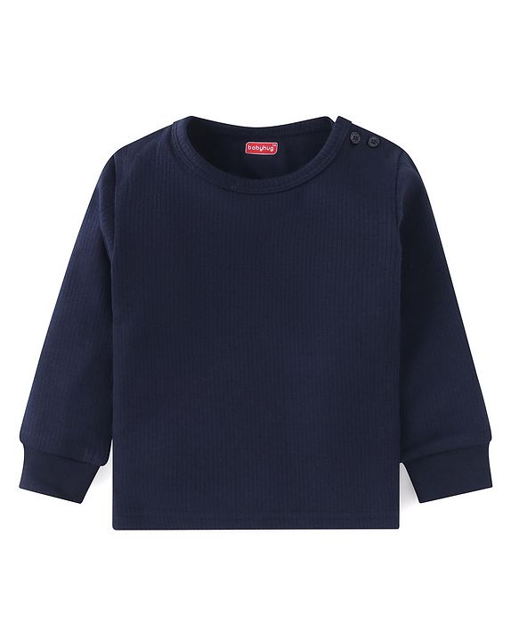 Babyhug  Full Sleeves Thermal Vest Pullover & Pant Set Solid Colour - Navy Blue