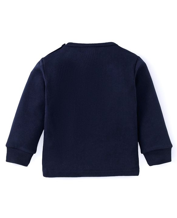 Babyhug  Full Sleeves Thermal Vest Pullover & Pant Set Solid Colour - Navy Blue