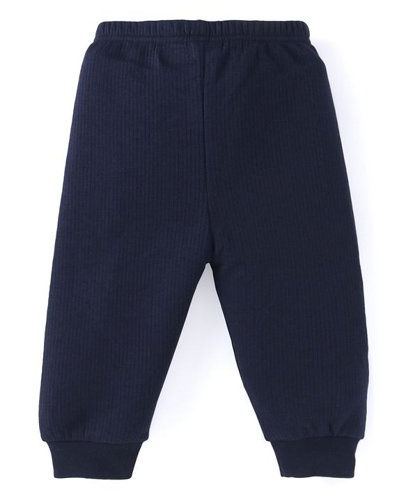 Babyhug  Full Sleeves Thermal Vest Pullover & Pant Set Solid Colour - Navy Blue