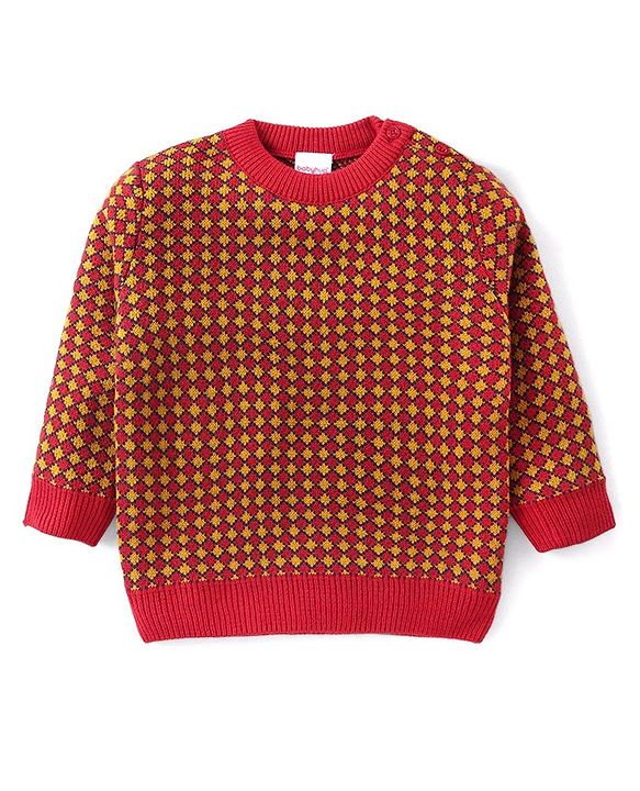 Babyhug Knit Full Sleeves Sweater Set with Aztec Design -Rust Red