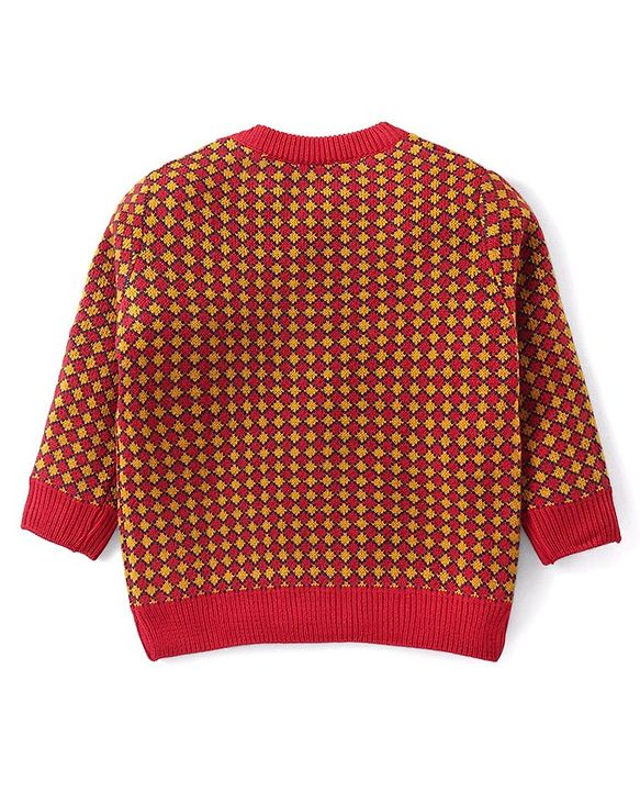 Babyhug Knit Full Sleeves Sweater Set with Aztec Design -Rust Red