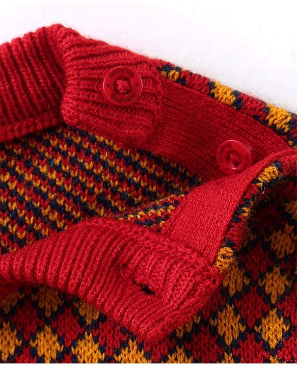 Babyhug Knit Full Sleeves Sweater Set with Aztec Design -Rust Red