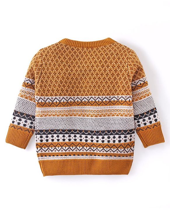 Babyhug Knit Full Sleeves Sweater Set with Aztec Design- Mustard