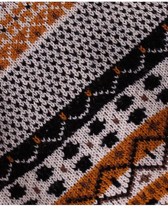 Babyhug Knit Full Sleeves Sweater Set with Aztec Design- Mustard