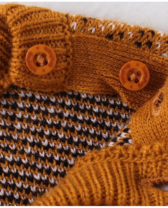 Babyhug Knit Full Sleeves Sweater Set with Aztec Design- Mustard