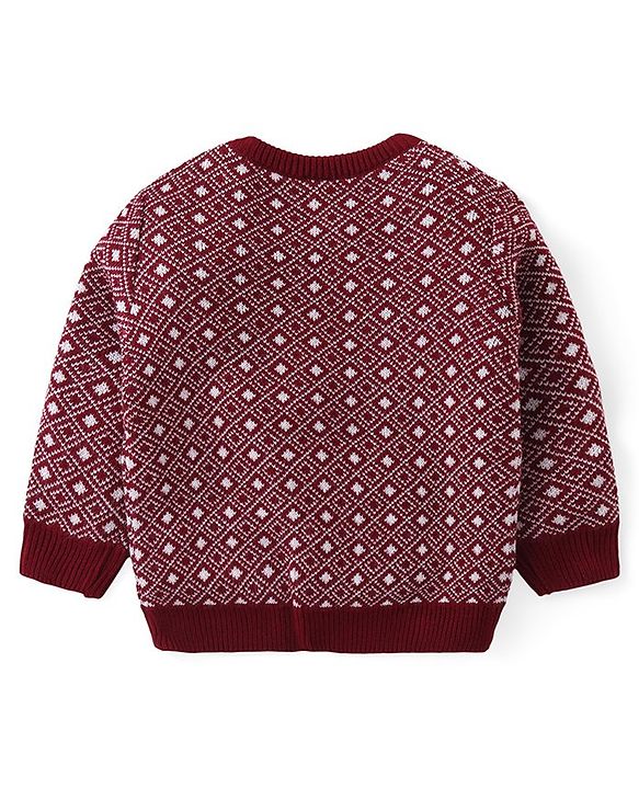 Babyhug Knitted Full Sleeves Sweater & Pant Set with Diamond Design - Red
