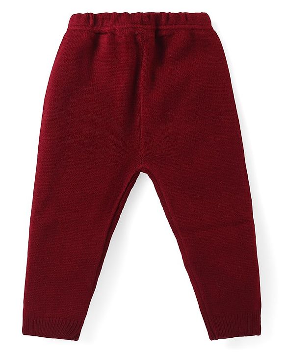 Babyhug Knitted Full Sleeves Sweater & Pant Set with Diamond Design - Red