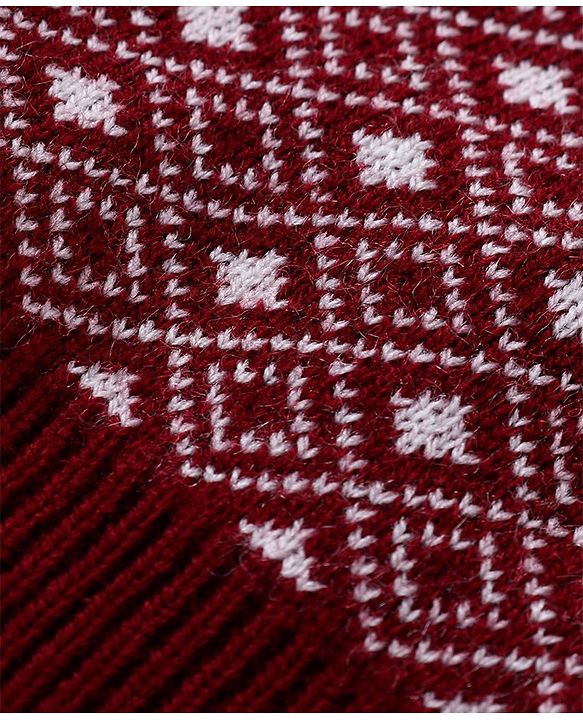 Babyhug Knitted Full Sleeves Sweater & Pant Set with Diamond Design - Red