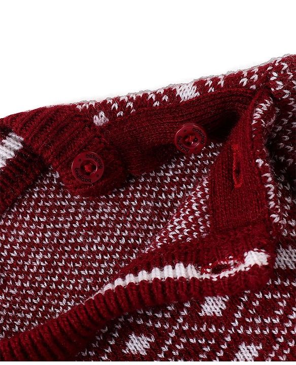 Babyhug Knitted Full Sleeves Sweater & Pant Set with Diamond Design - Red