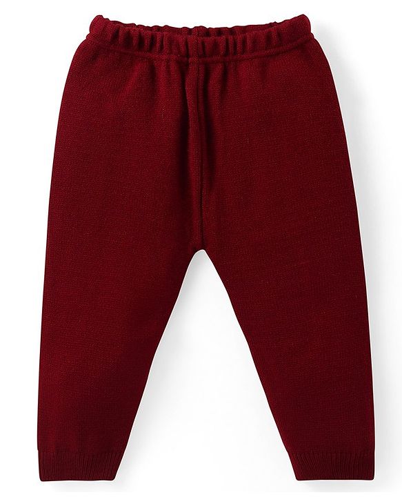 Babyhug Knitted Full Sleeves Sweater & Pant Set with Diamond Design - Red