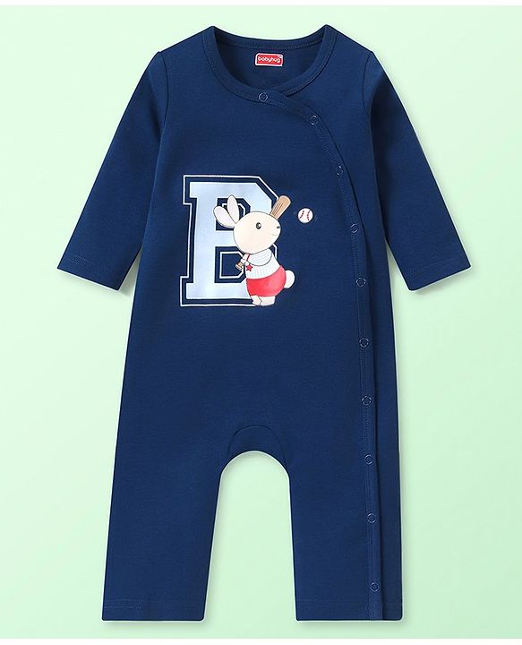 Babyhug 100% Cotton Knit Full Sleeves Rompers with Baseball & Bunny Print  Pack of 2 - Multicolour