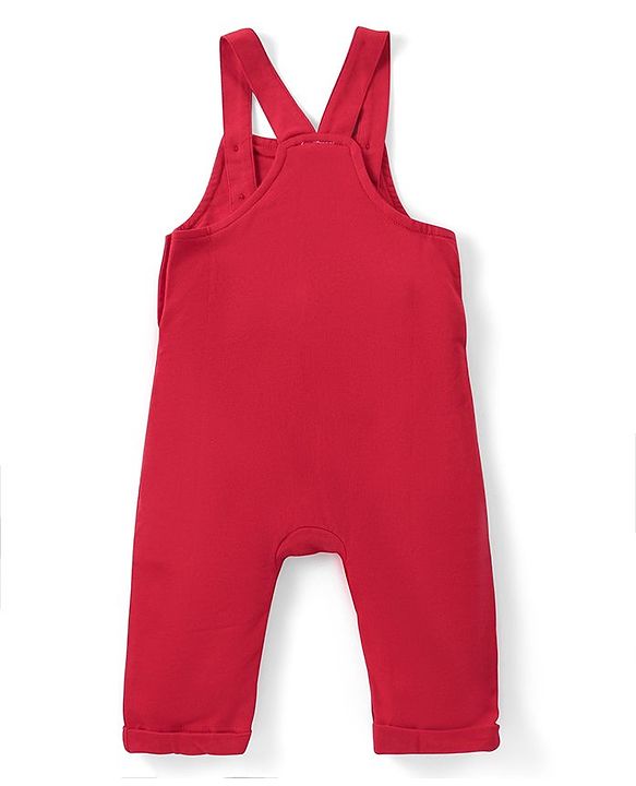 Babyhug Cotton Knit Full Sleeves T-Shirt & Dungaree Set with Bear Print - Red & Blue