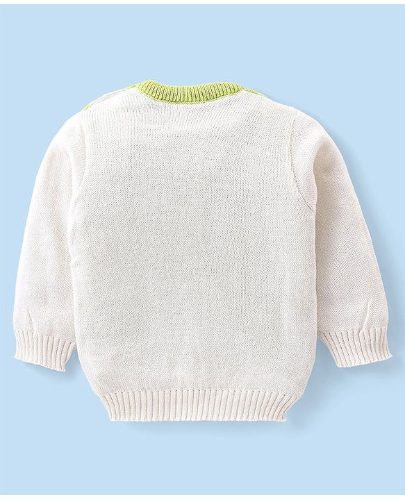 Babyhug Knitted Full Sleeves Sweater Set with Floral Design - Lime Green