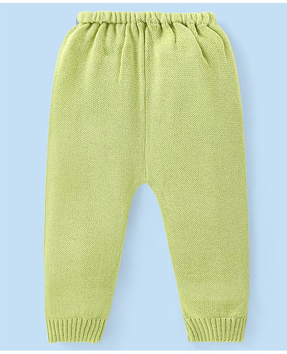 Babyhug Knitted Full Sleeves Sweater Set with Floral Design - Lime Green