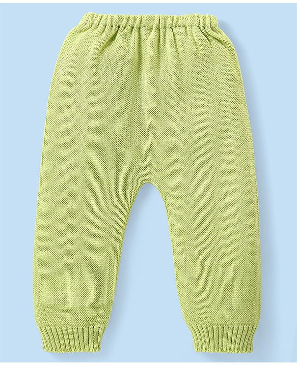Babyhug Knitted Full Sleeves Sweater Set with Floral Design - Lime Green