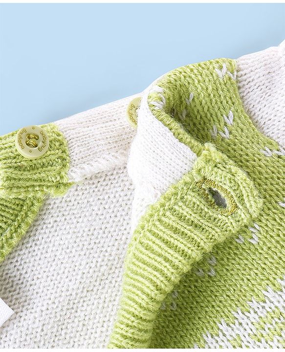 Babyhug Knitted Full Sleeves Sweater Set with Floral Design - Lime Green