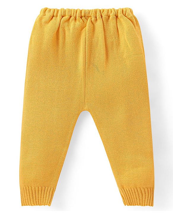 Babyhug Knitted Full Sleeves Sweater Set with Floral Design - Yellow