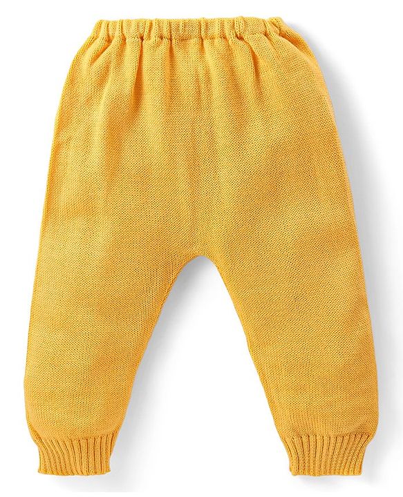 Babyhug Knitted Full Sleeves Sweater Set with Floral Design - Yellow