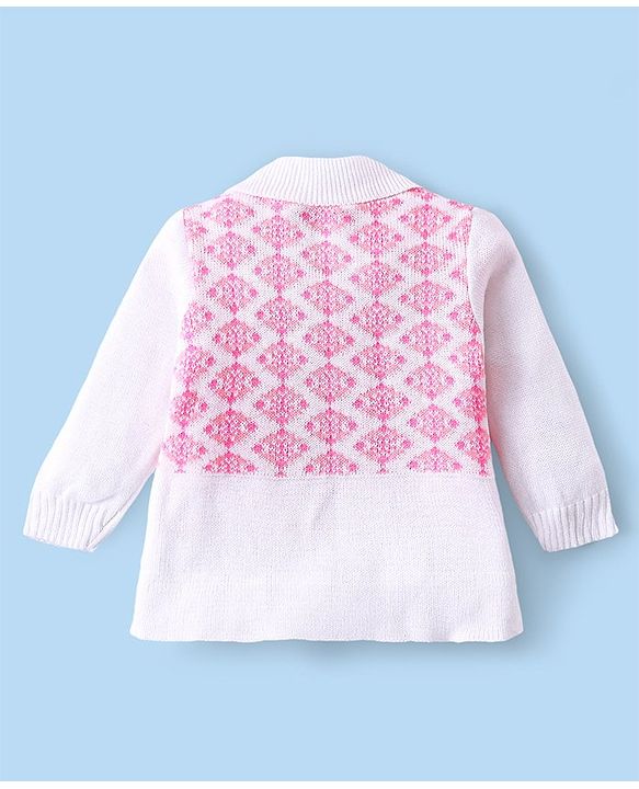 Babyhug Knitted Full Sleeves Collar Neck Sweater Set With Aztec Design - Pink