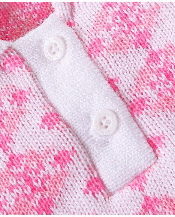 Babyhug Knitted Full Sleeves Collar Neck Sweater Set With Aztec Design - Pink