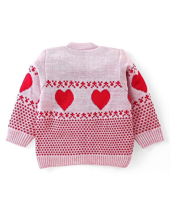 Babyhug Knitted Full Sleeves Front Open Sweater Set with Heart Design - Multicolour